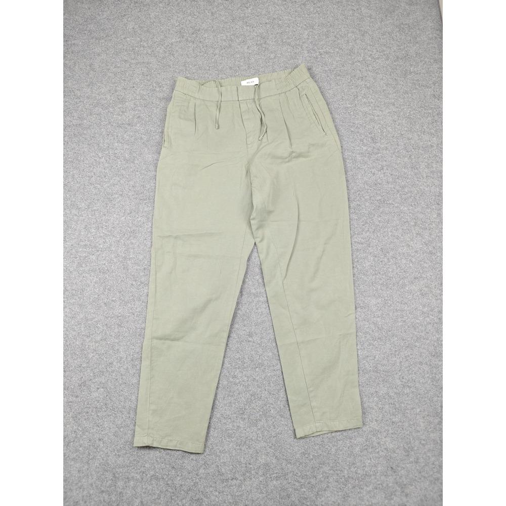 Reiss Pants Mens 30 Green Linen Blend Relaxed Chino Elastic Waist Drawstring